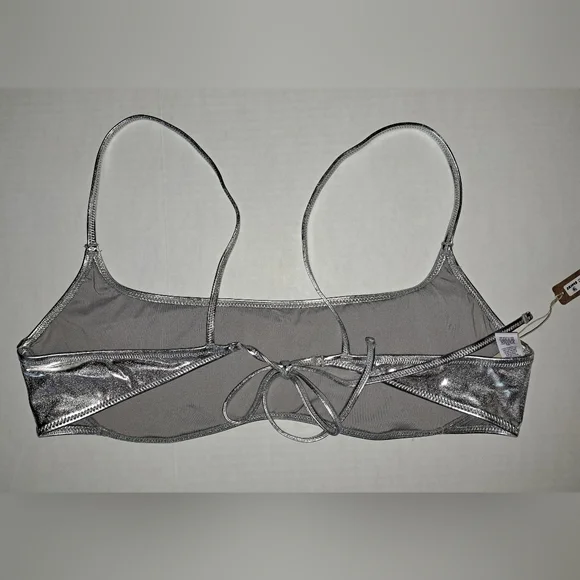 ❤️NWT SKIMS 2 Piece Metallic Silver Swim Capri Pants bikini top Set NICKEL 3X